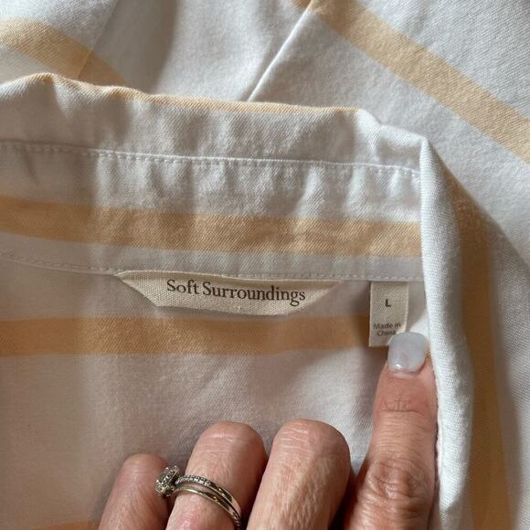 Soft Surroundings Long Sleeve Button Up Blouse Collared White & Yellow Stripes L - Picture 11 of 12